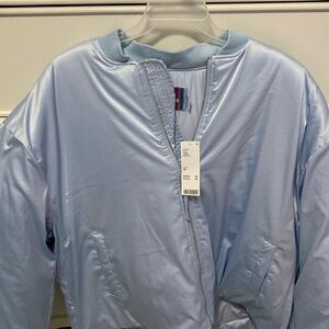 Urban outfitters bomber baby blue satin jacket - Damage